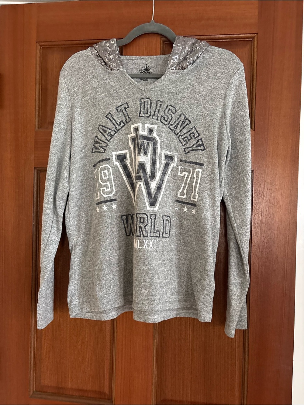 Disney Gray Walt Disney Graphic Crewneck Hoodie with Sequin Trim